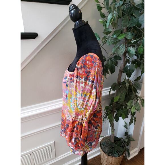 Women's Ecru Floral Print Square Neck Long Sleeve Top Size L Pullover Outdoor - Picture 7 of 12